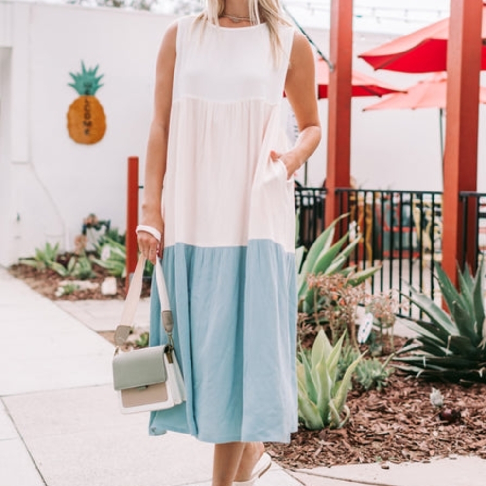 Sleeveless Color Block Midi Dress